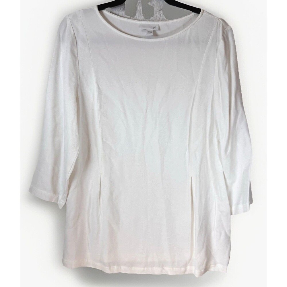 J Jill Top Size L  Shirt White Peplum 3/4 Sleeve Casual‎ Lightweight Travel